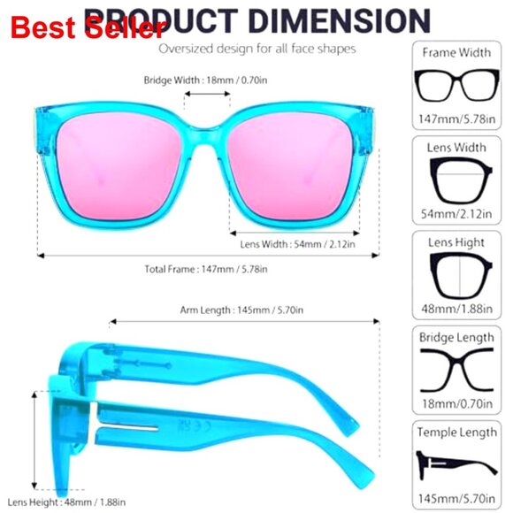 Polarized Fit Over Sunglasses Oversized Square Frame UV Protection main image 4